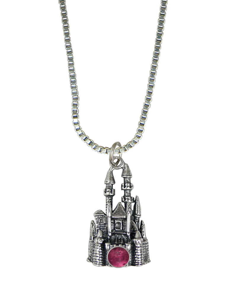 Sterling Silver 3D Queen's Castle Charm With Pink Tourmaline